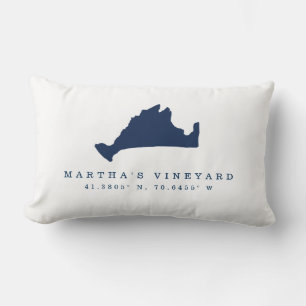 Navy Blue Martha's Vineyard Map and Coordinates Lumbar Cushion