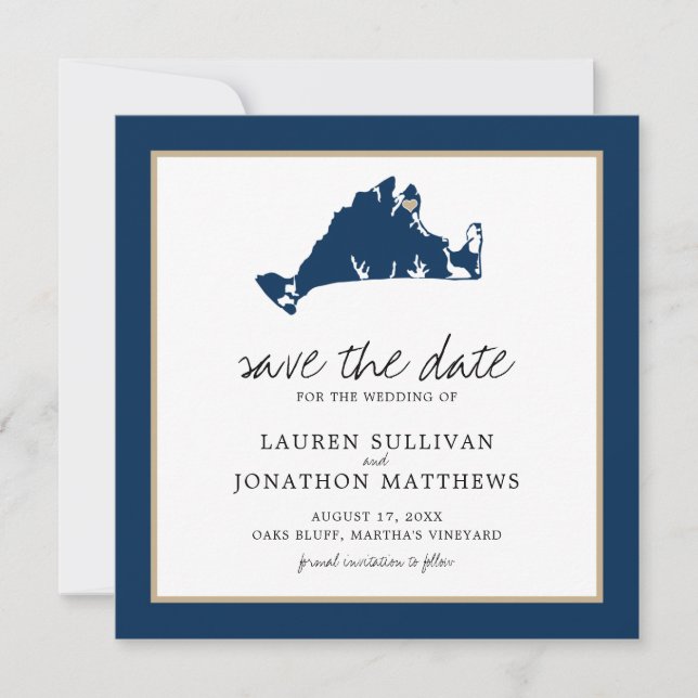Navy Blue Martha's Vineyard Map Save the Date (Front)