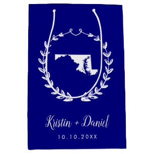 Navy Blue Maryland Map Wedding Welcome Swag Medium Gift Bag