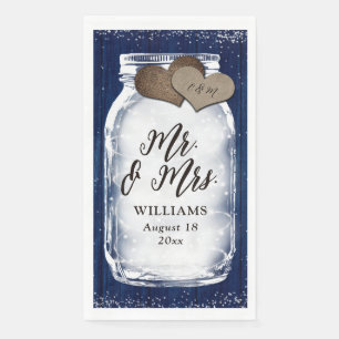 Navy Blue Mason Jar Barn Wood Mr. & Mrs. Wedding Napkin