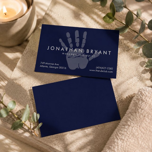 Navy Blue Massage Therapist Business Card (Navy Blue Massage Therapist Business Card)