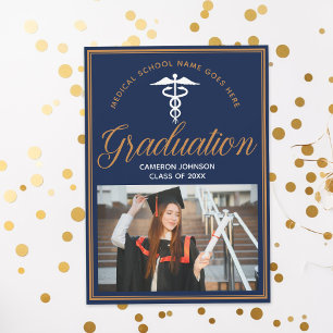 Navy Blue Medical School Photo Graduation Party Invitation