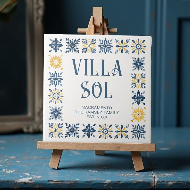 Navy Blue Mediterranean Design Floral Geometric  Tile (Navy Blue Charming Mediterranean Tile-Style Pattern Featuring Nine Floral and Geometric)