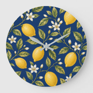 Navy Blue Mediterranean Lemon Wall Clock