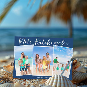 Navy Blue Mele Kalikimaka 3 Beach Photo Christmas Holiday Card