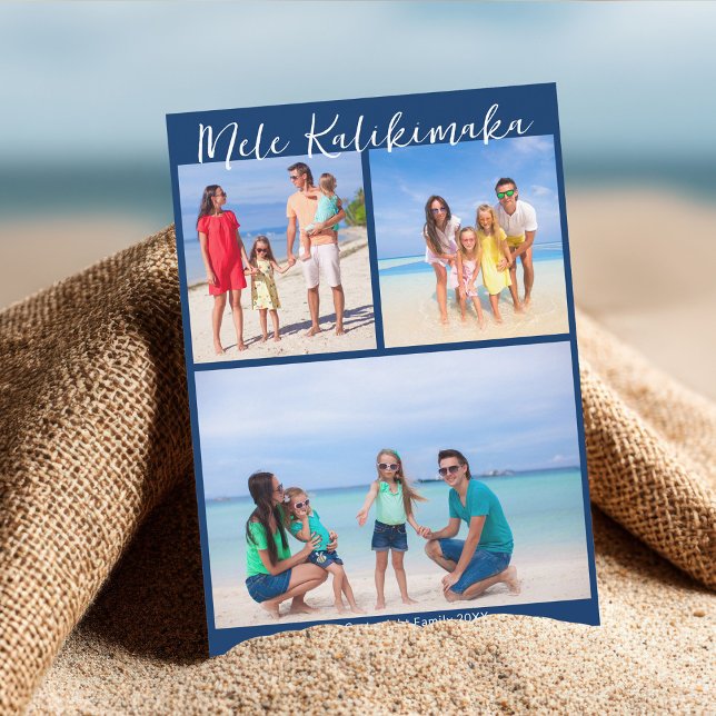 Navy Blue Mele Kalikimaka Photo Collage Christmas Holiday Card (Creator Uploaded)