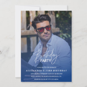 Navy blue Men Photo 53rd birthday party Invitation