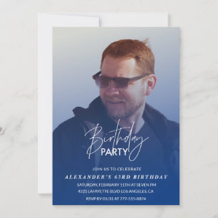 Navy blue Men Photo 63rd birthday party Invitation