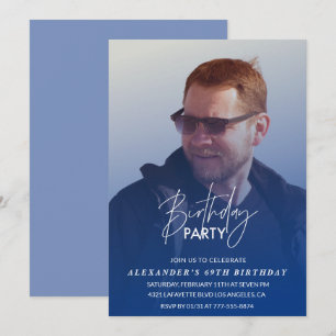 Navy blue Men Photo 69th birthday party Invitation