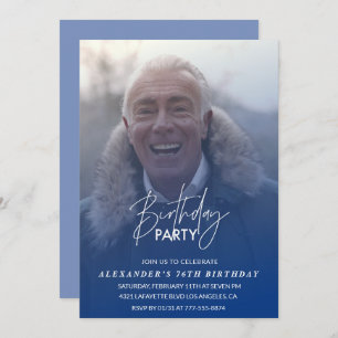 Navy blue Men Photo 76th birthday party Invitation