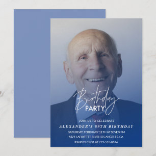 Navy blue Men Photo 89th birthday party Invitation