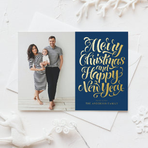 Navy Blue Merry Christmas & Happy New Year Photo