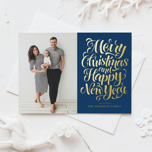 Navy Blue Merry Christmas & Happy New Year Photo (Creator Uploaded)