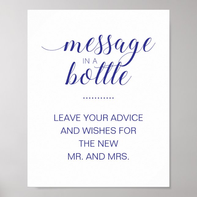 Navy Blue Message In A Bottle Wedding Advice Sign (Front)
