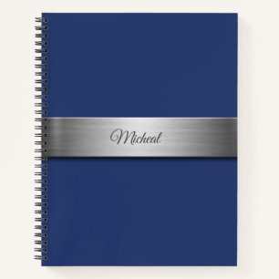 Navy Blue Metallic Accent Monogram Notebook