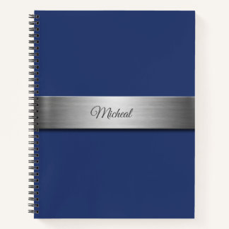 Navy Blue Metallic Accent Monogram Notebook