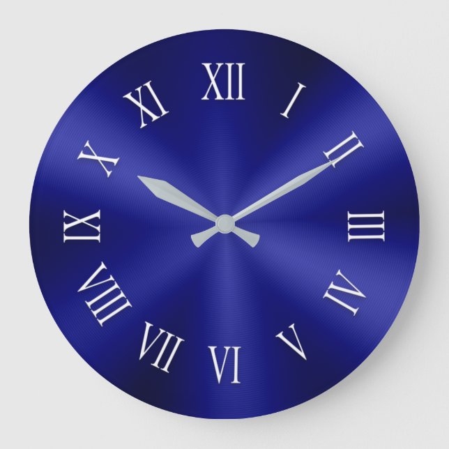 Navy Blue Metallic Clock with White Roman Numbers (Front)