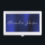 Navy Blue Metallic Foil Modern Business Business Card Holder<br><div class="desc">Navy Blue Foil Metallic Stainless Steel Minimalist Business Card Holder with white lettered script signature typography for the monogram. The Foil Metal Business Card Holders can be customised with your name. Please contact the designer for customised matching items.</div>