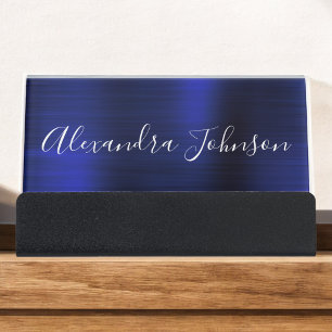 Navy Blue Metallic Foil Modern Business Desk Business Card Holder