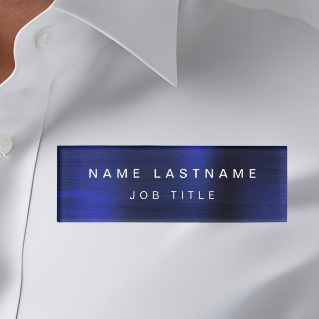 Navy Blue Metallic Foil Modern Business Name Tag (Creator Uploaded)