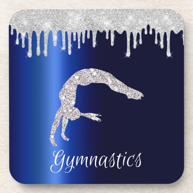 Navy Blue Metallic Silver Sparkle Gymnastics Coaster (Front)