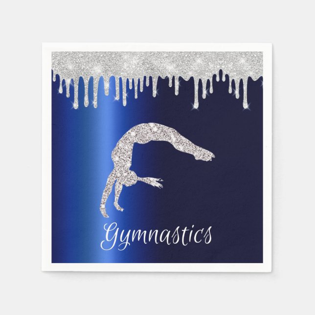 Navy Blue Metallic Silver Sparkle Gymnastics Napkin (Front)