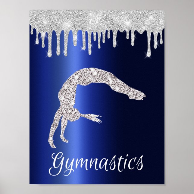 Navy Blue Metallic Silver Sparkle Gymnastics Poster (Front)