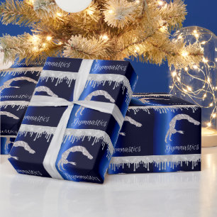 Navy Blue Metallic Silver Sparkle Gymnastics Wrapping Paper