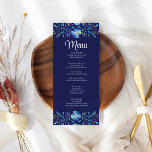 Navy Blue Mexican Floral Fiesta Wedding Menu Card<br><div class="desc">Add elegance to your reception tables with our "Navy Blue Mexican Floral Fiesta Wedding Menu Card." Featuring a captivating navy blue background adorned with hand-painted blue floral designs, this card exudes sophistication and style. Set the tone for a vibrant celebration with these chic menu cards, perfectly capturing the essence of...</div>