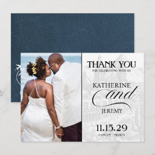 Navy Blue Mexico Passport Thank You Card