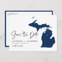 Navy Blue Michigan Map QR Code Save the Date