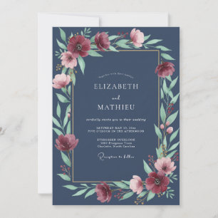 Navy Blue Midnight Winter Wedding Invitation