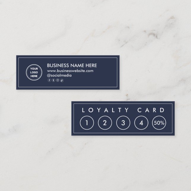Navy Blue Mini Chic Modern Minimalist Loyalty Card (Front/Back)