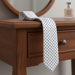 Navy Blue Mini Polka Dot Pattern on White Tie