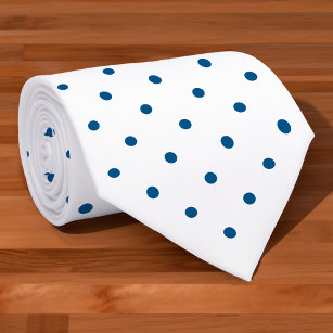 Navy Blue Mini Polka Dot Pattern on White Tie