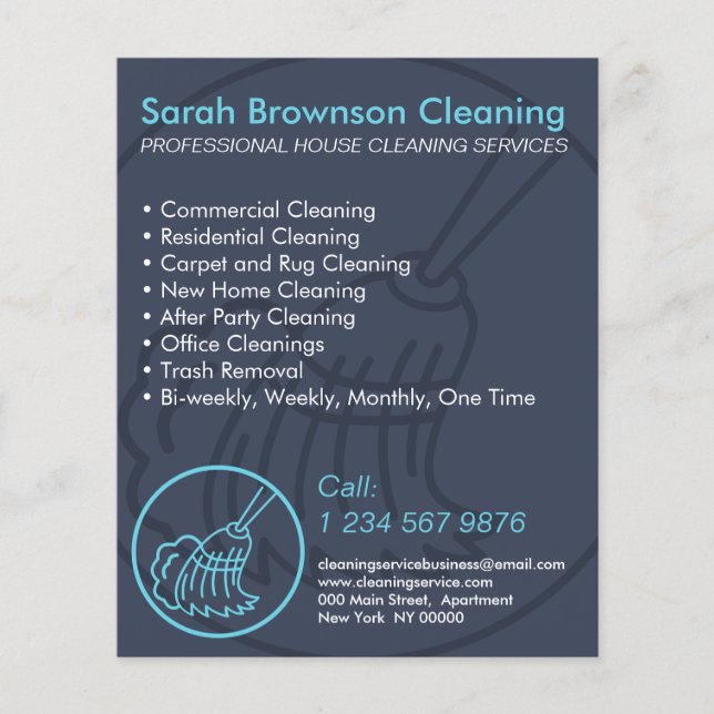 Navy Blue Minimal Home Cleaning House Keeper Flyer (Front)