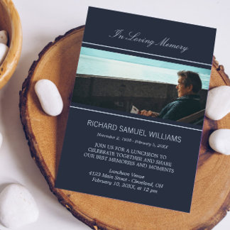 Navy Blue Minimal In Loving Memory | Custom Photo Invitation