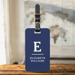 Navy Blue Minimal Modern Monogram  Luggage Tag