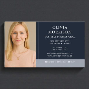 Navy Blue Minimal Modern Photo Business Card