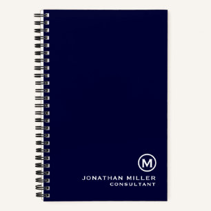Navy Blue Minimal Monogram 5.5" x 8.5" Spiral Notebook