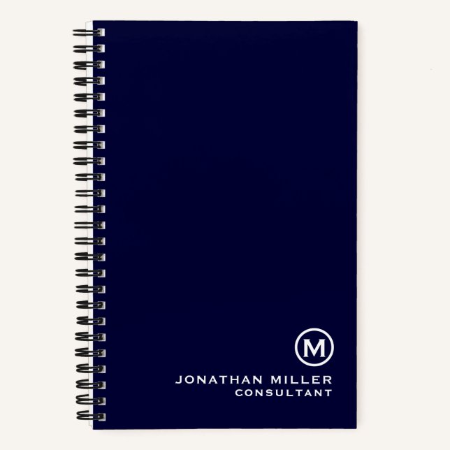 Navy Blue Minimal Monogram 5.5" x 8.5" Spiral Notebook (Front)