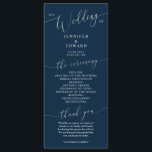 Navy Blue Minimal Wedding Ceremony Program Programme<br><div class="desc">Minimal wedding program featuring modern script font on a navy blue background. All the wedding ceremony information and the wedding party's name listed on this program.</div>