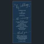 Navy Blue Minimal Wedding Ceremony Program Programme<br><div class="desc">Minimal wedding program featuring modern script font on a navy blue background. All the wedding ceremony information and the wedding party's name listed on this program.</div>