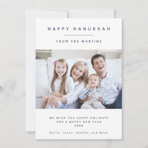Navy Blue Minimalism Simple Hanukkah Photo Holiday Card
