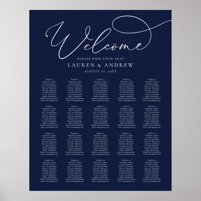 Navy Blue Minimalist 20 Table Print or Digital (Front)