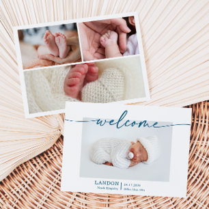 Navy Blue Minimalist Baby Photo Announcement Card