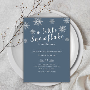 Navy Blue Minimalist Boho Blue Winter Baby Shower  Invitation