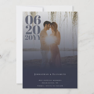 Navy Blue Minimalist Bold Type Photo Save The Date