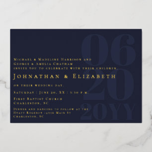Navy Blue Minimalist Bold Type Photo Wedding
