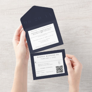 Navy Blue Minimalist Bold Type Wedding All In One Invitation